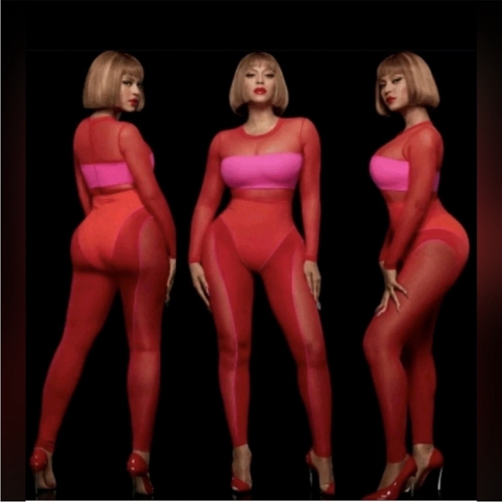 Adidas Ivy Park Colorblock Long Sleeve Catsuit Red Pink Mesh Size Large NWT